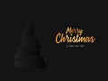 Merry Christmas and Happy New Year lettering vector illustration with Christmas Tree on black background paper art  style Royalty Free Stock Photo